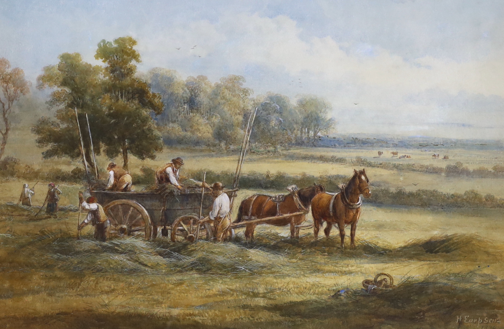 Henry Earp Snr. (1831-1914), watercolour, 'Harvesting in Sussex', signed and dated 1884, 48 x 74cm